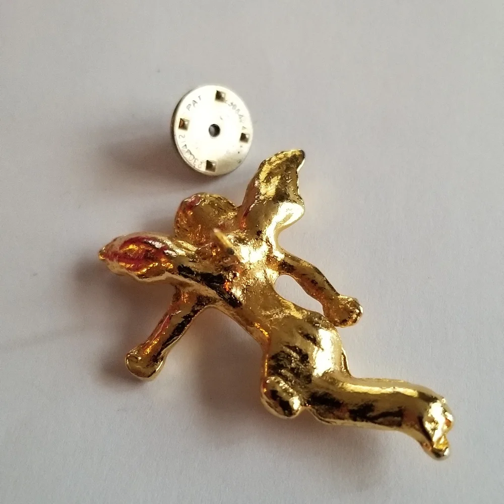 Relisted - Vintage angel brooch pin gold tone cherub on my shoulder religious - Picture 8 of 9